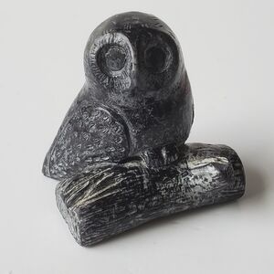 Vintage Wolf Original Owl on Log Figurine Wolf Sculpture Handmade In Canada